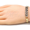 Pulsera Elegante 03.63.2153.1.07 Oro Laminado, Diseño de Oja, con Negro and Blanca Zirconia Cubica, Pulido, Tono Dorado (06 MM Thickness, 7 Inches Length)