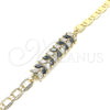 Pulsera Elegante 03.63.2153.1.07 Oro Laminado, Diseño de Oja, con Negro and Blanca Zirconia Cubica, Pulido, Tono Dorado (06 MM Thickness, 7 Inches Length)