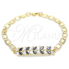 Pulsera Elegante 03.63.2153.1.07 Oro Laminado, Diseño de Oja, con Negro and Blanca Zirconia Cubica, Pulido, Tono Dorado (06 MM Thickness, 7 Inches Length)