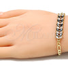 Pulsera Elegante 03.63.2154.1.08 Oro Laminado, Diseño de Oja, con Negro and Blanca Zirconia Cubica, Pulido, Tono Dorado (04 MM Thickness, 8 Inches Length)
