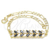 Pulsera Elegante 03.63.2154.1.08 Oro Laminado, Diseño de Oja, con Negro and Blanca Zirconia Cubica, Pulido, Tono Dorado (04 MM Thickness, 8 Inches Length)