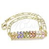 Pulsera Elegante 03.63.2154.2.08 Oro Laminado, Diseño de Oja, con Multicolor Zirconia Cubica, Pulido, Tono Dorado (04 MM Thickness, 8 Inches Length)