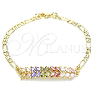 Pulsera Elegante 03.63.2154.2.08 Oro Laminado, Diseño de Oja, con Multicolor Zirconia Cubica, Pulido, Tono Dorado (04 MM Thickness, 8 Inches Length)