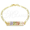 Pulsera Elegante 03.63.2154.2.08 Oro Laminado, Diseño de Oja, con Multicolor Zirconia Cubica, Pulido, Tono Dorado (04 MM Thickness, 8 Inches Length)