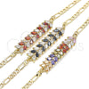 Pulsera Elegante 03.63.2154.2.08 Oro Laminado, Diseño de Oja, con Multicolor Zirconia Cubica, Pulido, Tono Dorado (04 MM Thickness, 8 Inches Length)