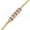 Pulsera Elegante 03.63.2155.08 Oro Laminado, Diseño de Oja, con Granate and Blanca Zirconia Cubica, Pulido, Tono Dorado (8 Inches Length)