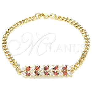 Pulsera Elegante 03.63.2155.08 Oro Laminado, Diseño de Oja, con Granate and Blanca Zirconia Cubica, Pulido, Tono Dorado (8 Inches Length)