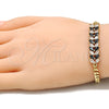 Pulsera Elegante 03.63.2155.1.08 Oro Laminado, Diseño de Oja, con Negro and Blanca Zirconia Cubica, Pulido, Tono Dorado (04 MM Thickness, 8 Inches Length)