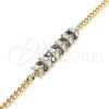 Pulsera Elegante 03.63.2155.1.08 Oro Laminado, Diseño de Oja, con Negro and Blanca Zirconia Cubica, Pulido, Tono Dorado (04 MM Thickness, 8 Inches Length)