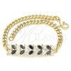 Pulsera Elegante 03.63.2155.1.08 Oro Laminado, Diseño de Oja, con Negro and Blanca Zirconia Cubica, Pulido, Tono Dorado (04 MM Thickness, 8 Inches Length)
