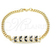 Pulsera Elegante 03.63.2155.1.08 Oro Laminado, Diseño de Oja, con Negro and Blanca Zirconia Cubica, Pulido, Tono Dorado (04 MM Thickness, 8 Inches Length)