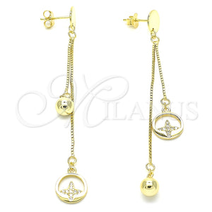Arete Largo 02.186.0198.1 Plata Rodinada, Diseño de Bola, con Micro Pave Blanca, Pulido, Tono Dorado
