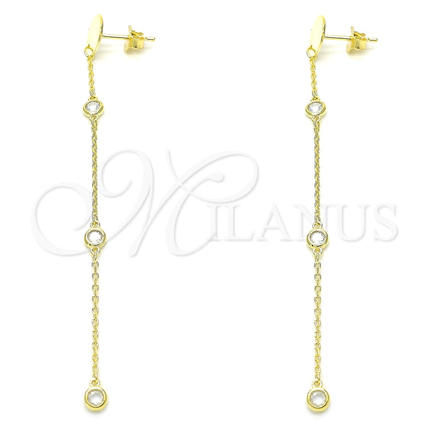 Arete Largo 02.186.0199.1 Plata Rodinada, con Zirconia Cubica Blanca, Pulido, Tono Dorado