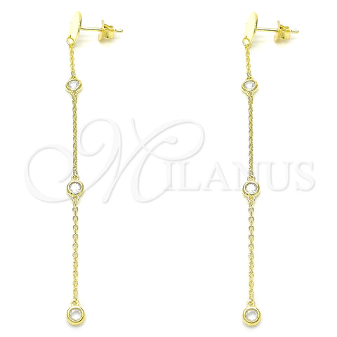 Arete Largo 02.186.0199.1 Plata Rodinada, con Zirconia Cubica Blanca, Pulido, Tono Dorado