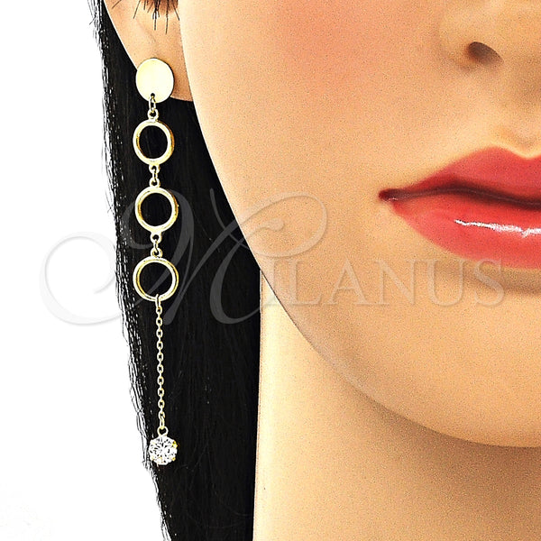 Arete Largo 02.186.0202.1 Plata Rodinada, con Zirconia Cubica Blanca, Pulido, Tono Dorado