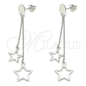 Arete Largo 02.186.0203 Plata Rodinada, Diseño de Estrella, Pulido, Rodinado