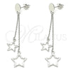 Arete Largo 02.186.0203 Plata Rodinada, Diseño de Estrella, Pulido, Rodinado
