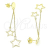 Arete Dormilona 02.186.0203.1 Plata Rodinada, Diseño de Estrella, Pulido, Tono Dorado