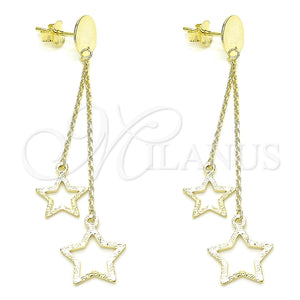 Arete Dormilona 02.186.0203.1 Plata Rodinada, Diseño de Estrella, Pulido, Tono Dorado