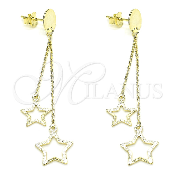 Arete Dormilona 02.186.0203.1 Plata Rodinada, Diseño de Estrella, Pulido, Tono Dorado