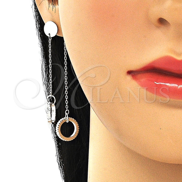 Arete Largo 02.186.0204 Plata Rodinada, Diseño de Amor, con Zirconia Cubica Blanca, Pulido, Rodinado
