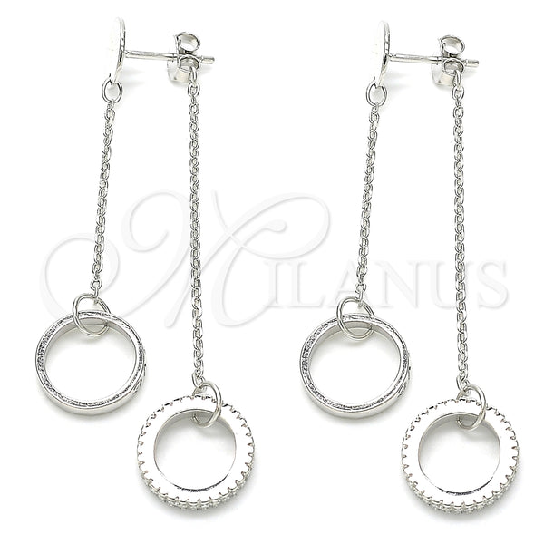 Arete Largo 02.186.0204 Plata Rodinada, Diseño de Amor, con Zirconia Cubica Blanca, Pulido, Rodinado
