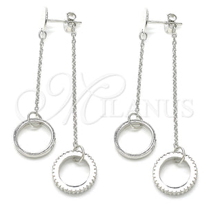 Arete Largo 02.186.0204 Plata Rodinada, Diseño de Amor, con Zirconia Cubica Blanca, Pulido, Rodinado