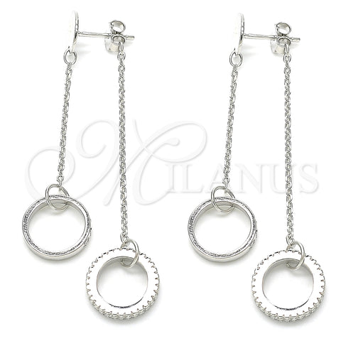 Arete Largo 02.186.0204 Plata Rodinada, Diseño de Amor, con Zirconia Cubica Blanca, Pulido, Rodinado
