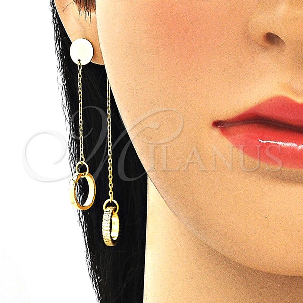 Arete Largo 02.186.0204.1 Plata Rodinada, Diseño de Amor, con Zirconia Cubica Blanca, Pulido, Tono Dorado