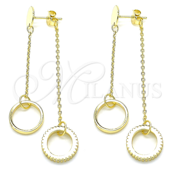 Arete Largo 02.186.0204.1 Plata Rodinada, Diseño de Amor, con Zirconia Cubica Blanca, Pulido, Tono Dorado