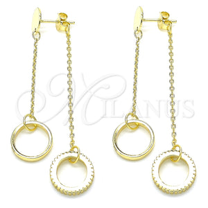 Arete Largo 02.186.0204.1 Plata Rodinada, Diseño de Amor, con Zirconia Cubica Blanca, Pulido, Tono Dorado