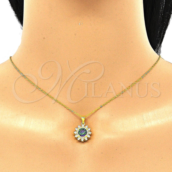 Juego de Arete y Dije de Adulto 10.186.0034.1 Plata Rodinada, con Zirconia Cubica Vitrail Medium y Blanca, Pulido, Tono Dorado