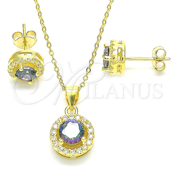 Juego de Arete y Dije de Adulto 10.186.0035.1 Plata Rodinada, con Zirconia Cubica Vitrail Medium y Cristal Blanca, Pulido, Tono Dorado