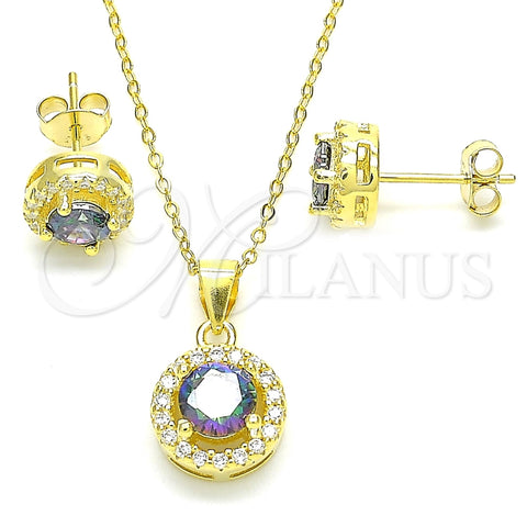 Juego de Arete y Dije de Adulto 10.186.0035.1 Plata Rodinada, con Zirconia Cubica Vitrail Medium y Cristal Blanca, Pulido, Tono Dorado