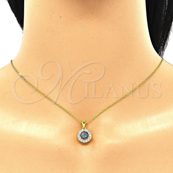 Juego de Arete y Dije de Adulto 10.186.0036.1 Plata Rodinada, con Zirconia Cubica Vitrail Medium y Blanca, Pulido, Tono Dorado