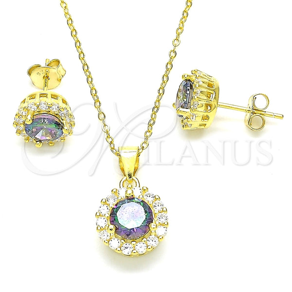 Juego de Arete y Dije de Adulto 10.186.0036.1 Plata Rodinada, con Zirconia Cubica Vitrail Medium y Blanca, Pulido, Tono Dorado