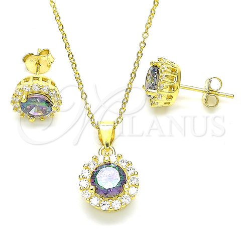 Juego de Arete y Dije de Adulto 10.186.0036.1 Plata Rodinada, con Zirconia Cubica Vitrail Medium y Blanca, Pulido, Tono Dorado