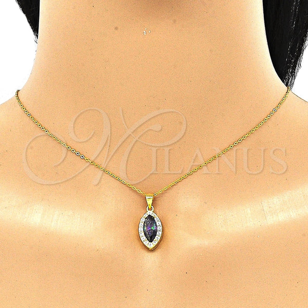 Juego de Arete y Dije de Adulto 10.186.0037.1 Plata Rodinada, con Zirconia Cubica Vitrail Medium y Blanca, Pulido, Tono Dorado