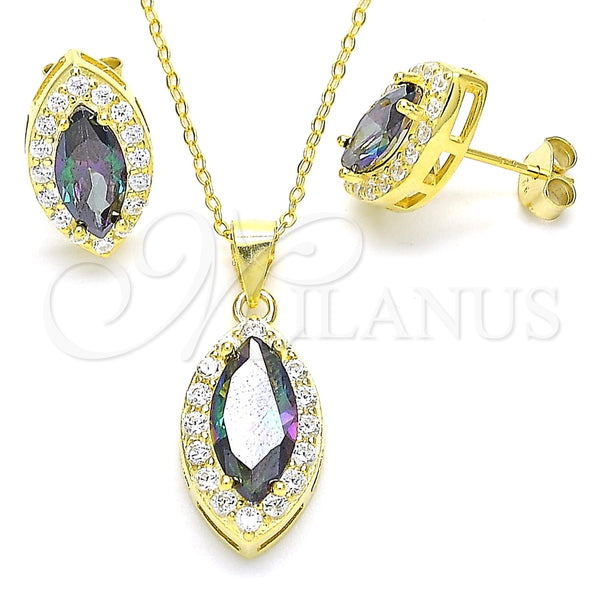 Juego de Arete y Dije de Adulto 10.186.0037.1 Plata Rodinada, con Zirconia Cubica Vitrail Medium y Blanca, Pulido, Tono Dorado