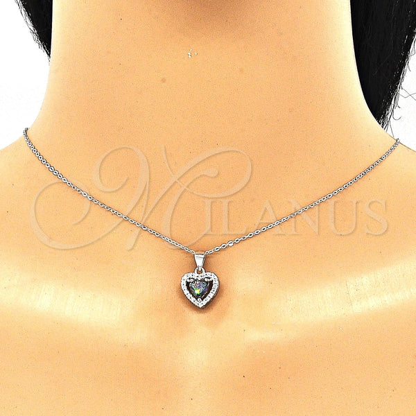 Juego de Arete y Dije de Adulto 10.186.0038 Plata Rodinada, Diseño de Corazón, con Zirconia Cubica Vitrail Medium y Micro Pave Blanca, Pulido, Rodinado