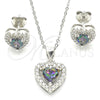 Juego de Arete y Dije de Adulto 10.186.0038 Plata Rodinada, Diseño de Corazón, con Zirconia Cubica Vitrail Medium y Micro Pave Blanca, Pulido, Rodinado