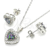 Juego de Arete y Dije de Adulto 10.186.0038 Plata Rodinada, Diseño de Corazón, con Zirconia Cubica Vitrail Medium y Micro Pave Blanca, Pulido, Rodinado