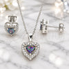 Juego de Arete y Dije de Adulto 10.186.0038 Plata Rodinada, Diseño de Corazón, con Zirconia Cubica Vitrail Medium y Micro Pave Blanca, Pulido, Rodinado