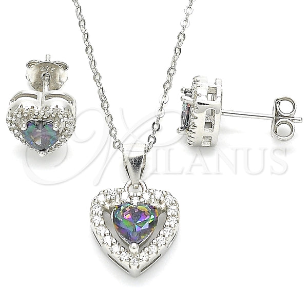 Juego de Arete y Dije de Adulto 10.186.0038 Plata Rodinada, Diseño de Corazón, con Zirconia Cubica Vitrail Medium y Micro Pave Blanca, Pulido, Rodinado