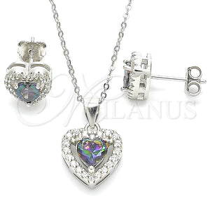 Juego de Arete y Dije de Adulto 10.186.0038 Plata Rodinada, Diseño de Corazón, con Zirconia Cubica Vitrail Medium y Micro Pave Blanca, Pulido, Rodinado