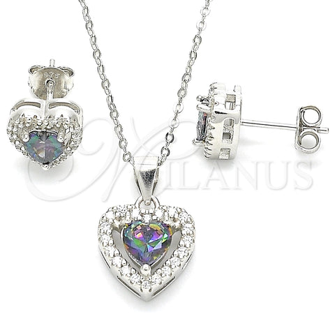 Juego de Arete y Dije de Adulto 10.186.0038 Plata Rodinada, Diseño de Corazón, con Zirconia Cubica Vitrail Medium y Micro Pave Blanca, Pulido, Rodinado