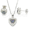 Juego de Arete y Dije de Adulto 10.186.0038 Plata Rodinada, Diseño de Corazón, con Zirconia Cubica Vitrail Medium y Micro Pave Blanca, Pulido, Rodinado