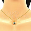 Juego de Arete y Dije de Adulto 10.186.0038.1 Plata Rodinada, Diseño de Corazón, con Zirconia Cubica Vitrail Medium y Cristal Blanca, Pulido, Tono Dorado