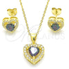 Juego de Arete y Dije de Adulto 10.186.0038.1 Plata Rodinada, Diseño de Corazón, con Zirconia Cubica Vitrail Medium y Cristal Blanca, Pulido, Tono Dorado