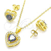 Juego de Arete y Dije de Adulto 10.186.0038.1 Plata Rodinada, Diseño de Corazón, con Zirconia Cubica Vitrail Medium y Cristal Blanca, Pulido, Tono Dorado
